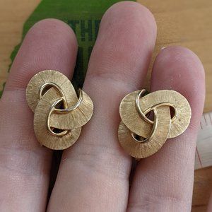 Vintage crown Trifari goldtone knot earrings